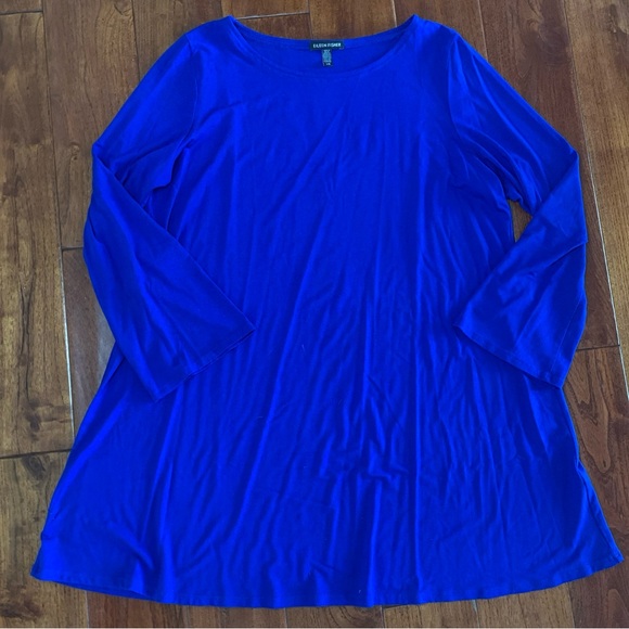 Eileen Fisher Royal Blue Long Sleeve Popover Casual Swing Dress Size Large $148 - Picture 2 of 9